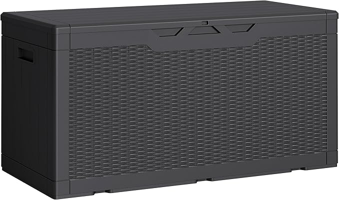 Greesum Outdoor Storage Box 100 Gallon Storage Bin with Lid for Patio Furniture, Garden Tools, Pool Supplies, Lockable, Waterproof and UV Resistant, Black