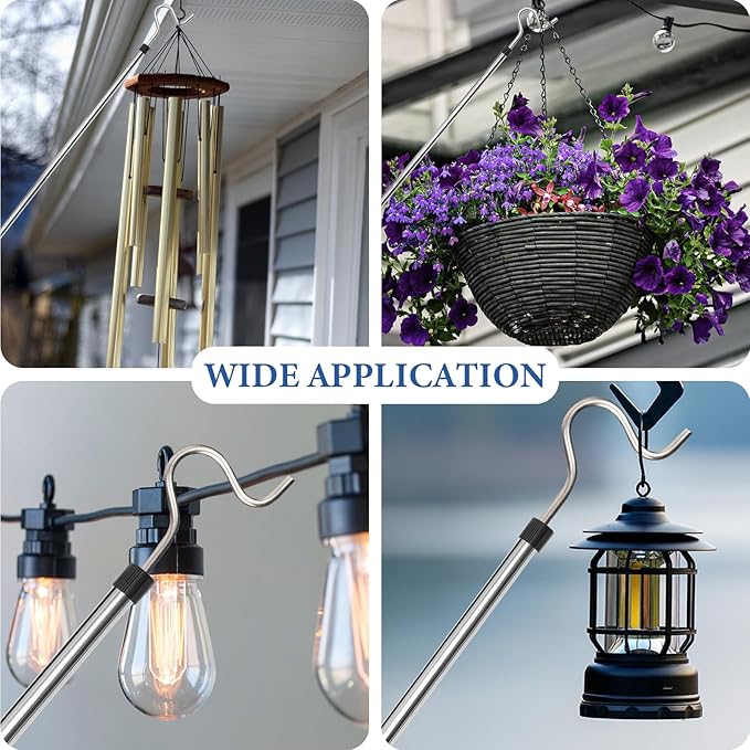 Clothes Hook Pole, Clothes Hanger Reaching Hook for Hanging Clothes Light and Plants Extendable from 35" to 50" Made of Stainless Steel Tube with Sponge Handle (50inch)