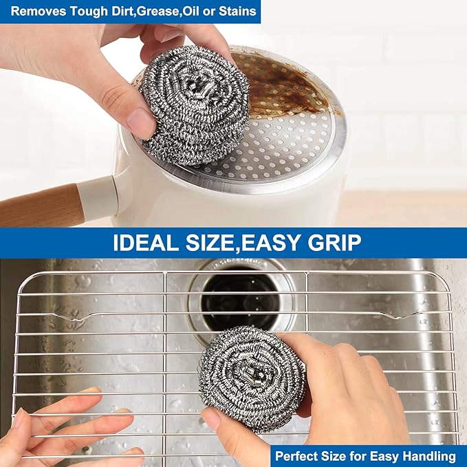 18 Pack Stainless Steel Scrubber, Steel Wool Srubber for Scouring Stubborn Messes from Pots and Pans, Stoves,Broiler Racks,Grills and More