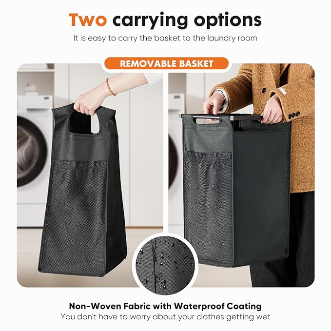 DUMOS Laundry Hamper with 3 Pull-Out Removable Sorter Bags, Movable Wheels, Freestanding Clothes Basket Organizer in Bathroom, 3 × 10.6 Gal (120L) Capacity, Rustic Brown and Black