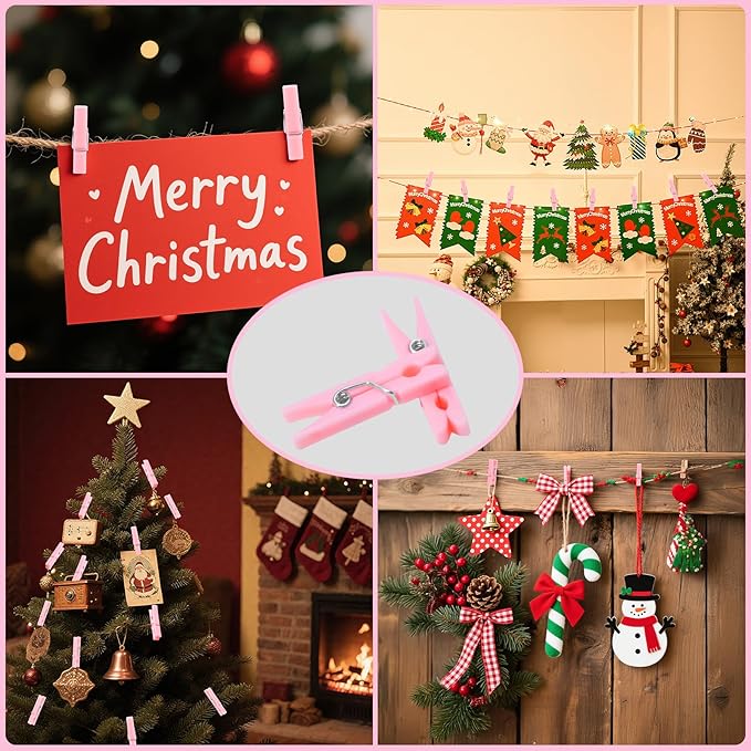 200PCS Pink Plastic Clothes Pins for Girl/Boy Baby Don't say Baby Shower Games, DIY Crafts, Photos 1.35 Inch Small Mini Pins, Tiny Clips for Laundry & Picture Displays Gender Reveal Party Decorations