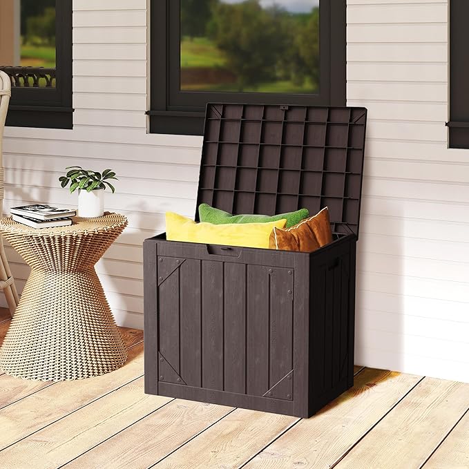 Outdoor Storage Box 30GAL Waterproof Resin Deck Box,UV-Resistant Lockable Package Delivery Bin for Garden Tools,Patio Outside Cushions,Pool Accessories Supplies,Chest,Furniture,Black