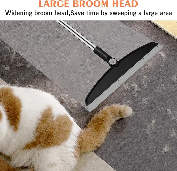 Multifunction Magic Broom, 54 Inch Adjustable Long Handle Silicone Floor Squeegee Broom, Sweep and Scrape 2 in 1 Household Cleaning Brooms for Floor, Bathrooms, Showers, Tile, Pet Hair, Black Grey