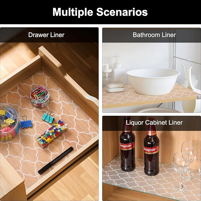 Cooyes Shelf Liner – Premium Non-Adhesive Cabinet & Drawer Liner for Kitchen – Waterproof Shelf Paper with Modern Pattern – Durable EVA Cabinet Mat – Easy to Cut （24" W x 240" L）