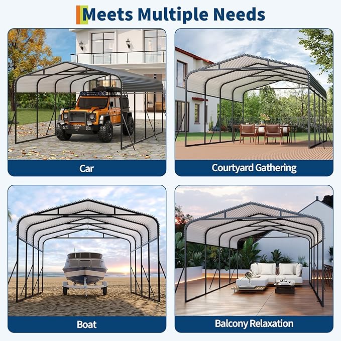 GAOMON Metal Carport, Carport with Reinforced Base and Galvanized Steel Roof, Heavy Duty Garage Car Shelter Shade, Outdoor Car Port Canopy for SUV, Truck, Boats, 12x20 FT