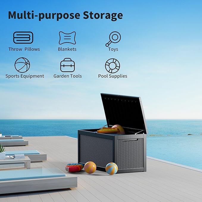 320 Gallon Outdoor Storage Box, Extra Large Waterproof Resin Deck Box with Lockable Lid Storage Bin for Patio Furniture Cushion, Garden Tools, Pool Accessories, UV-Resistant Outside, Black