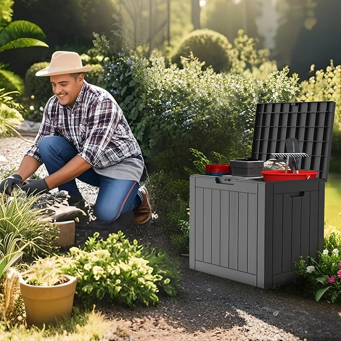 Outdoor Storage Box, Deck Box Waterproof 35 Gallon, Resin Outside Storage, Storage Bin for Package Delivery, Patio Furniture Cushion, Pool Accessories, Weatherproof and UV Resistant, Black