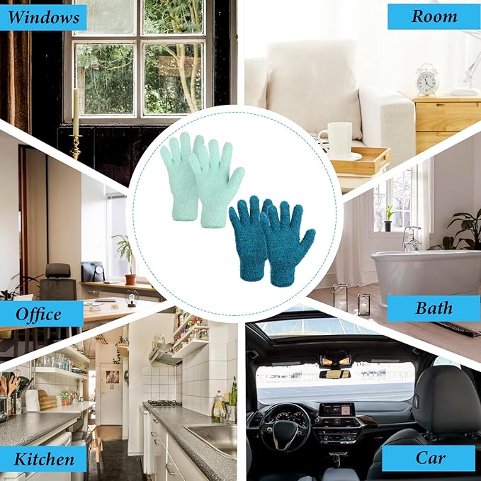 2 Pairs Microfiber Gloves for Plant Dusting, Dusting Mitt Washing Gloves for Cleaning Indoor Plants, Blinds, Furniture, House, Household Cleaning Glove Reusable(Medium, Turquoise, Peacock green )
