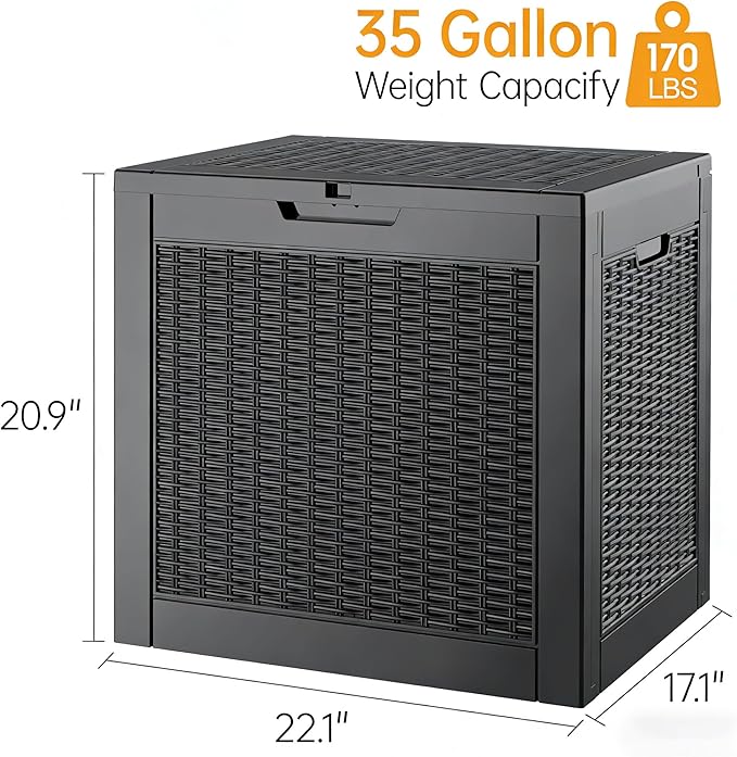 Oudoor Storage Deck Boxes Waterproof, Waterproof and UV Resistant Outdoor Storage Box Lockable Lid for Delivery Box, Indoor, Garden Tools, Pool Supplies, Patio (Black, 35 Gallon)