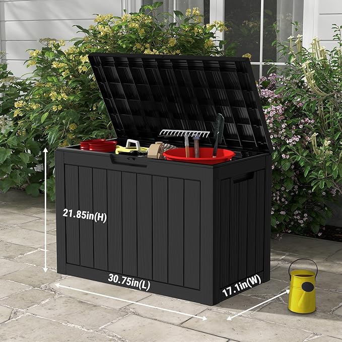 Mars Villa 45 Gallon Deck Box, Resin Outside Storage Box Waterproof for Patio Furniture Pillows, Pool Supplies, Gardening Tools, Indoor and Outdoor, Weatherproof and UV Resistant, Black