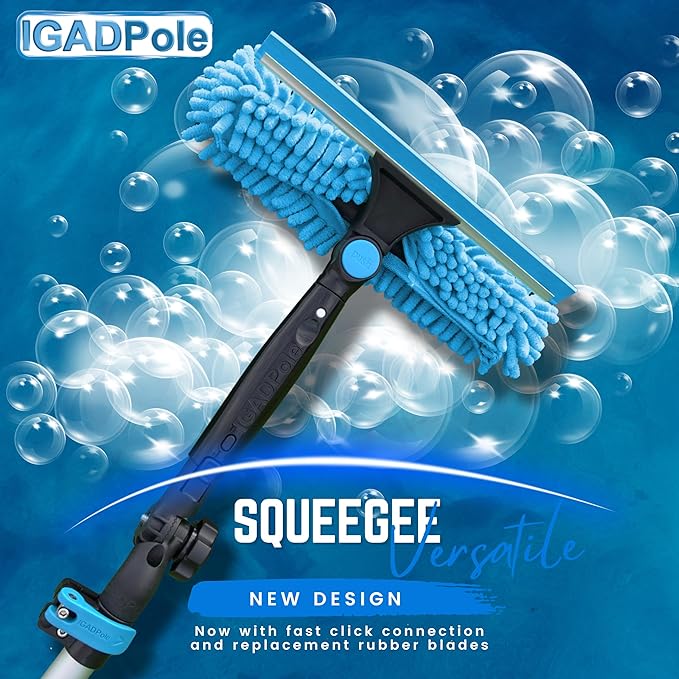 IGADPole 12 FT Water-Fed Washing Kit with Soap-Dispenser, Brush, 10″ Squeegee & Cobweb Duster for Windows, Gutters, Solar Panels & Exterior Walls