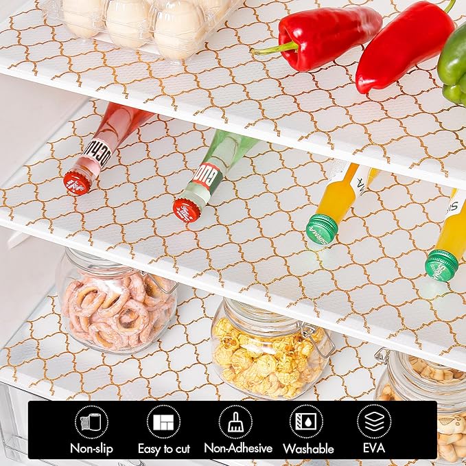 Cooyes Shelf Liner, Non Adhesive Drawer and Cabinet Liner, EVA Washable Oil-Proof Shelf Paper for Kitchen Cabinets, Refrigerator, Storage, Desks with Modern Pattern