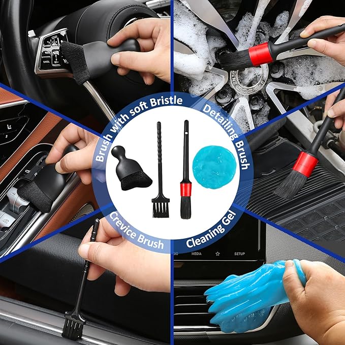 10pcs Windshield Cleaner Tool, Car Window Cleaning Wash Kit with 4 Reusable Microfiber Pads 1 Spray Bottle and Extendable Handle Auto Glass Wiper Kit, Blue&Gray