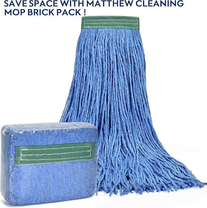 Matthew Cleaning 16oz 3Pack Cotton Floor Mop,Cotton Looped-Open String Heavy Duty String Refills, Universal Headband Blend ,Mop Head Replacement for Home, Industrial and Commercial Use(Blue)
