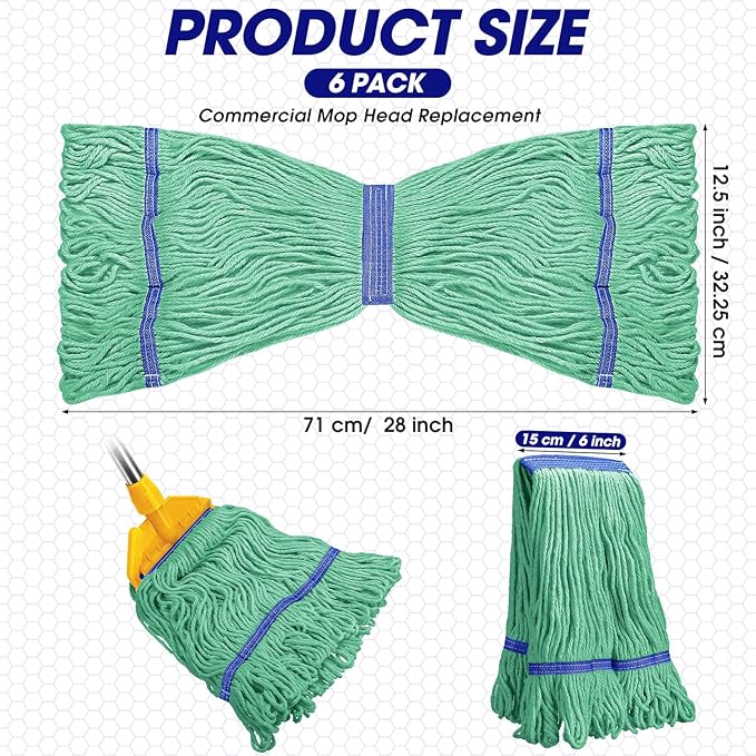 Eccliy 24 Pack Heavy Loop End Cotton String Mop Head Heavy Duty Mop Head Commercial Refills Replacement Bulk for Home Industrial Commercial Floor Cleaning (Green,Blue)