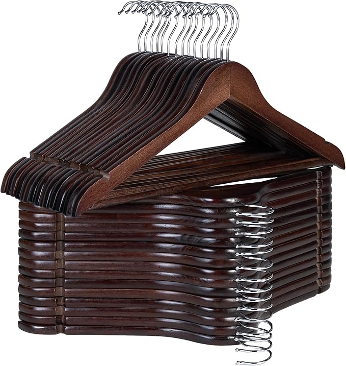 StorageWorks Wooden Hangers 30 Pack, Wood Coat Hangers for Closet, Heavy Duty Clothes Hangers for Suits, Shirts, Pants, Jackets, Walnut Color