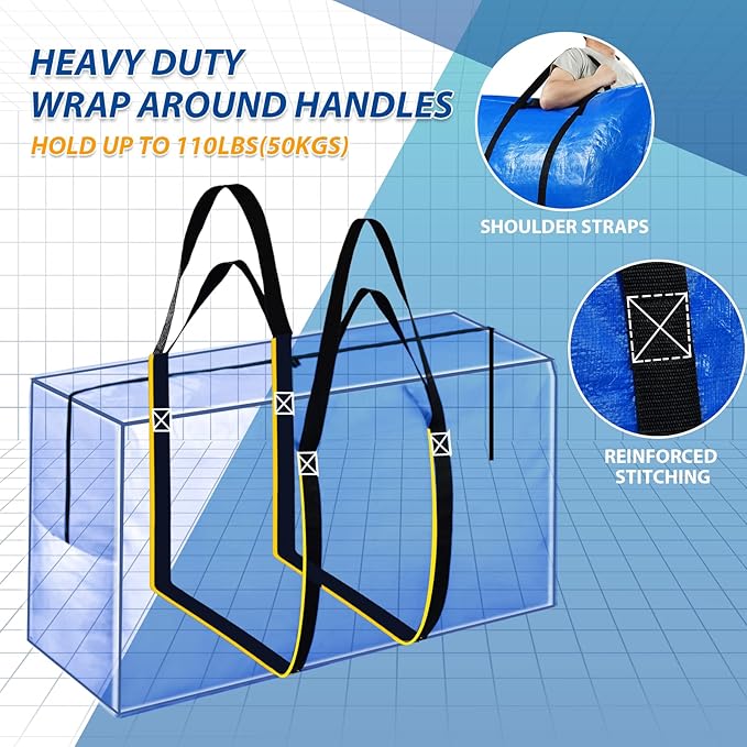 57 Gallon Extra Large Storage Bags, XXL Jumbo Large Moving Bags Heavy Duty, Storage Totes Moving Boxes Supplies for College, Foldable Duffle Bag for Travel, Christmas Tree Bag, 42x23x13.5inch - 2PACK