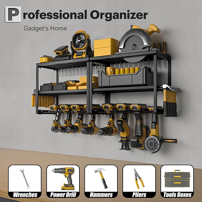 Power Tool Organizer, 15 Min Fast Assembly, 8 Slots 3 Layer Heavy Duty Metal & Max 150lb load Cordless Power Dill Holder in Garage/Workshop/Pegboard/Shed Suitable for giving for Father's Day
