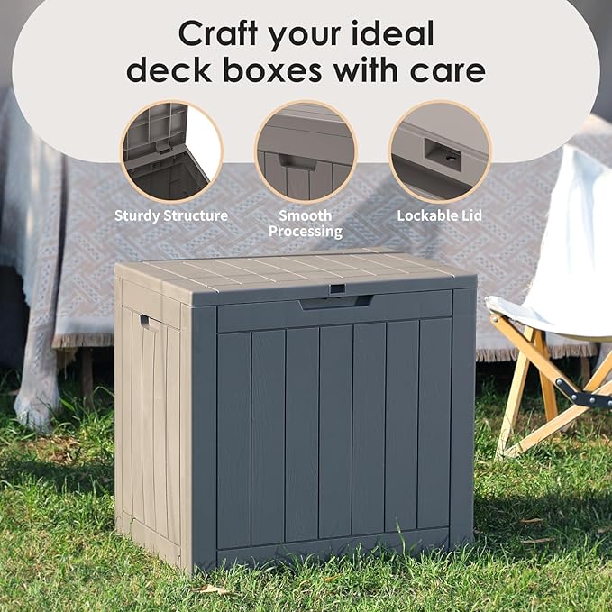 30 Gallon Outdoor Storage Box, Resin Deck Boxes Waterproof, Indoor Outdoor Bin for Package Delivery, Patio Cushions, Gardening Tools, Lockable, UV Resistant (Grey)