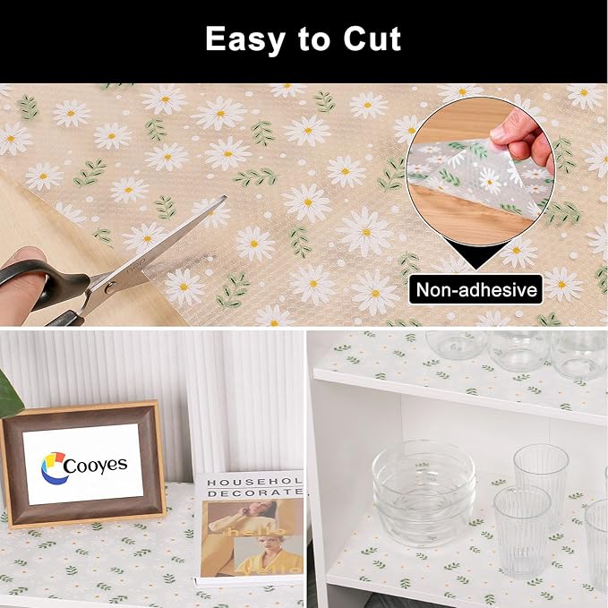 Cooyes Shelf Liner – Premium Non-Adhesive Cabinet & Drawer Liner for Kitchen – Waterproof Shelf Paper with Modern Pattern – Durable EVA Cabinet Mat – Easy to Cut （12" W x 120" L）