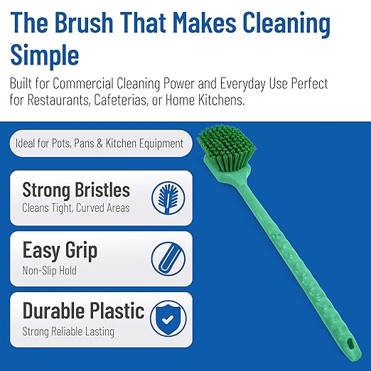 SPARTA 40501EC09 Plastic Large Scrub Brush, Kitchen Brush, Utility Brush With Long Handle For Cleaning, 20 Inches, Green, (Pack of 6)