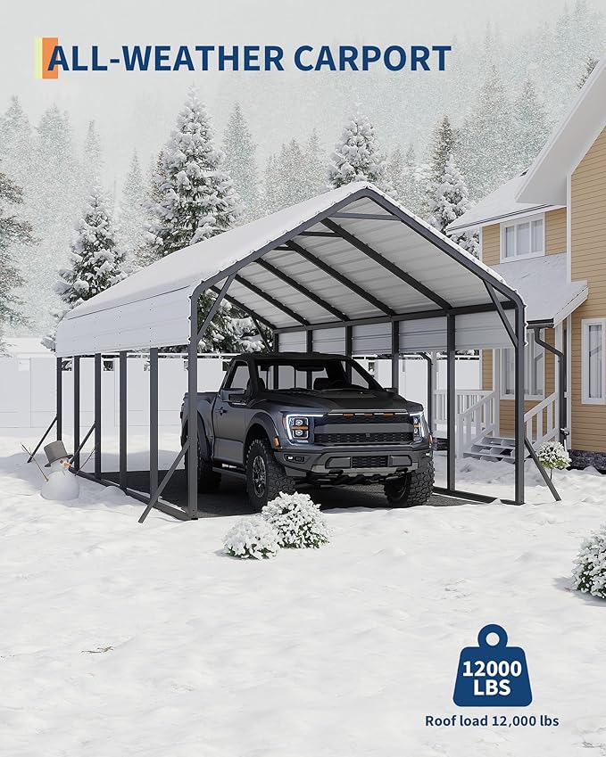 GarveeLife 13x26x11 Ft Oversized Metal Carport, Steel Heavy Duty Car Ports for All-Weather, Tall Carport for Full-Size Pickup Trucks, Boats, and Tractors