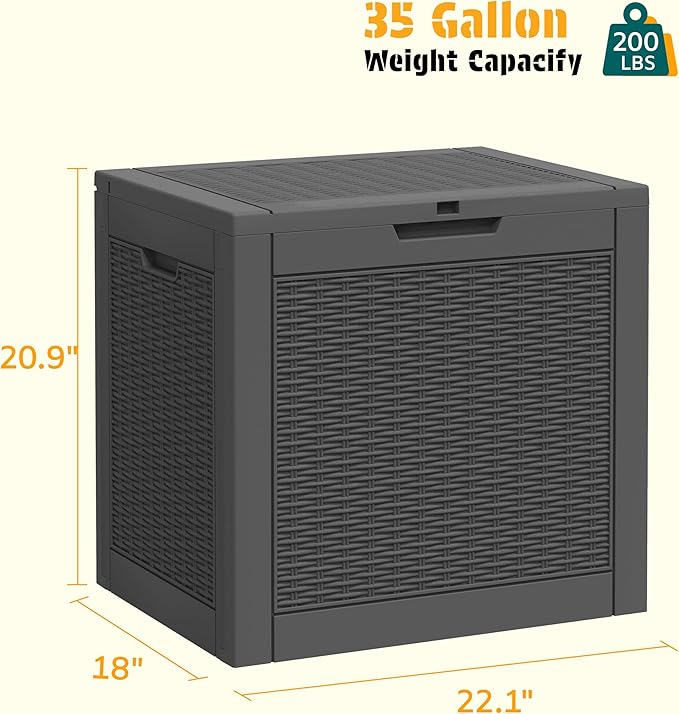 NUNU LAB 35 Gallon Outdoor Storage Box Waterproof, Outside Package Delivery Deck Boxes with Lockable Lid, Backyard Storage Bin For Garden Tools, Patio Cushions Accessories, Black