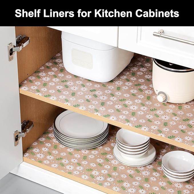 Cooyes Shelf Liner – Premium Non-Adhesive Cabinet & Drawer Liner for Kitchen – Waterproof Shelf Paper with Modern Pattern – Durable EVA Cabinet Mat – Easy to Cut （12" W x 120" L）