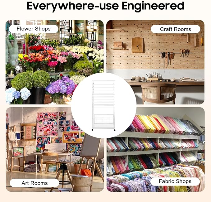 Ribbon Organizer Rack, Double Sided 16-Tier Ribbon Holder Organizer Rack, Flower Wrapping Paper Storage Stand, Scarf Tie Belt Towel Display Shelf Sewing Station Cart (White)