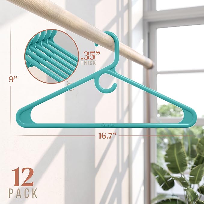 NEATERIZE Ultra Heavy Duty Plastic Clothes Hangers - Aqua - Durable Coat, Suit and Clothes Hanger. Perchas De Ropa (12 Pack - Aqua)
