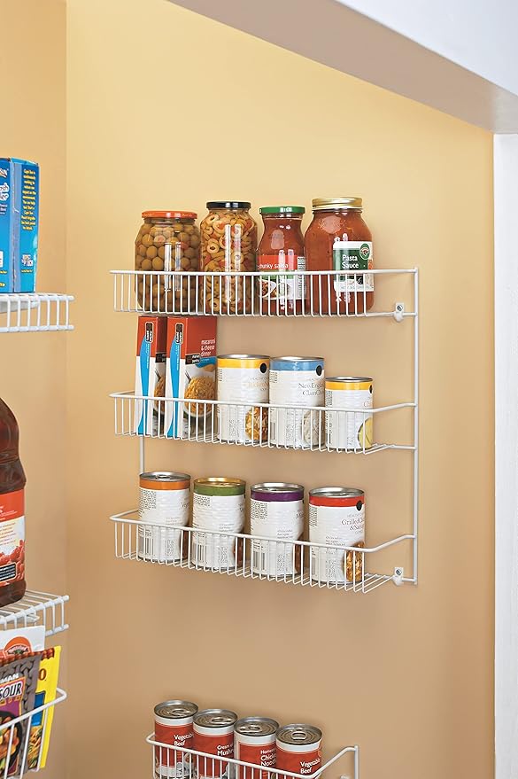 ClosetMaid 3-Tier Hanging Wall Mounted Metal Rack for Spices, Shelf Storage, Pantry Organization, Laundry, Kitchen, Bathroom, White, 8022 (Pack of 2)