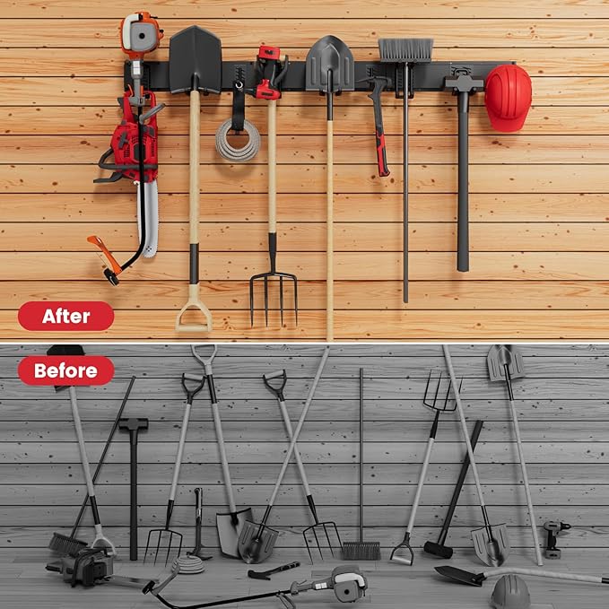 49.5" Heavy Duty Wall Mounted Garage Tool Organizer – 3 Panels & 9 Adjustable Hooks, 690 lbs Load Capacity, Modular Storage for Efficient Tool Organization, Easy Install in Garage, Garden, 14 Pack