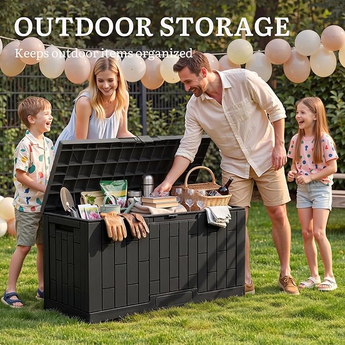 YITAHOME 60 Gallon Outdoor Storage Box, Lockable Resin Deck Box with Handles, Waterproof Outdoor Storage Box for Patio Furniture, Garden Tools and Pool Accessories, Black