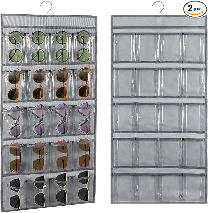 2 Pcs Sunglasses Organizer Storage Sunglass Holder for Wall Hanging Eyeglass Organizer for Multiple Glasses (GRAY)
