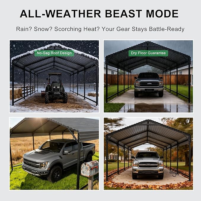12x20 Heavy-Duty Metal Carport, Outdoor Galvanized Steel Shelter for Pickup Trucks, Motorcycles, Boats, Cars & Tractors