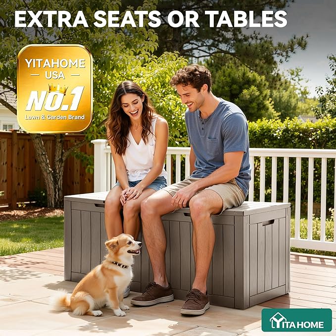 YITAHOME 31 Gallon Outdoor Storage Deck Box, Waterproof Resin Package Delivery and Storage Box with Lockable Lid for Patio Furniture Cushions, Pool Accessories, Garden Tools, Taupe