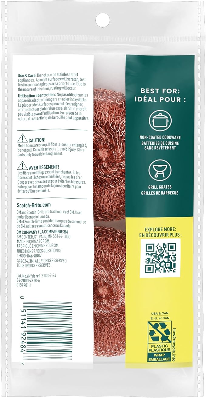 Scotch-Brite Copper Coated Scrubbing Scour Pads, 48 Scouring Scrubber Pads