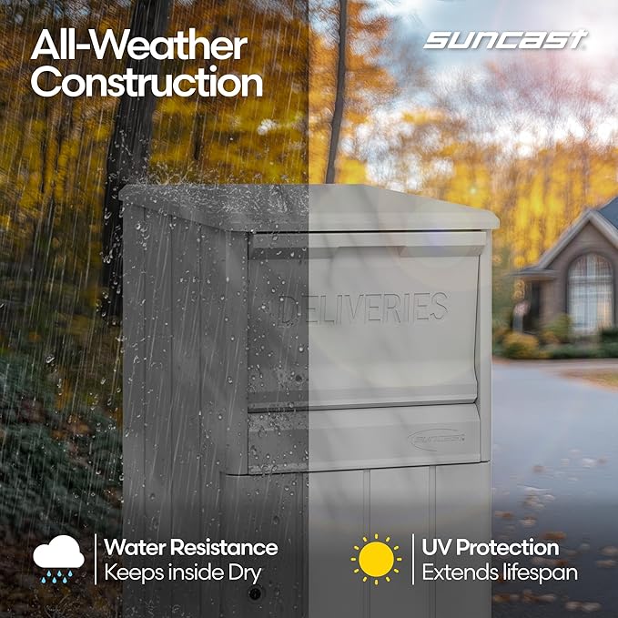 Suncast 33.5-Gallon Capacity Package Delivery Box, Parcel Drop Box with Lock, Weather Resistant Outdoor Storage Solution for Secure Package Deliveries, Made in USA