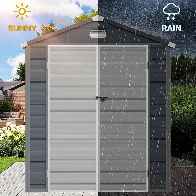 DWVO 6x6FT Outdoor Storage Shed w/o Floor, All-Weather Plastic Shed with Lockable Doors, Window & Vents, Plastic Tool Shed for Backyard, Patio, Poolside, Lawn, Gray