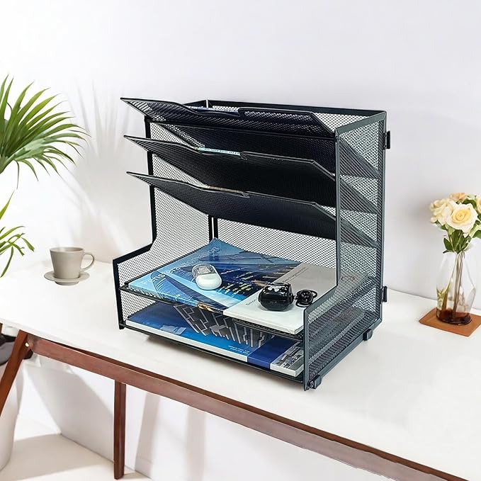5-Tier Metal Desk Organizer, Office Desk Paper Organizer for Home Office, Black