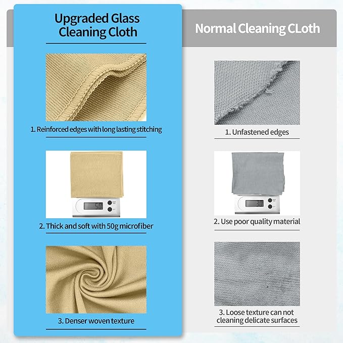 HOMERHYME Microfiber Cleaning Cloth - 10 Pack Glasses Cleaning Cloth, 16" x 14" Window Cleaning Rags, Streak Free Lint Free Polishing Cloths Wipes for Eye Glass, Stainless Steel, Windshield, Beige