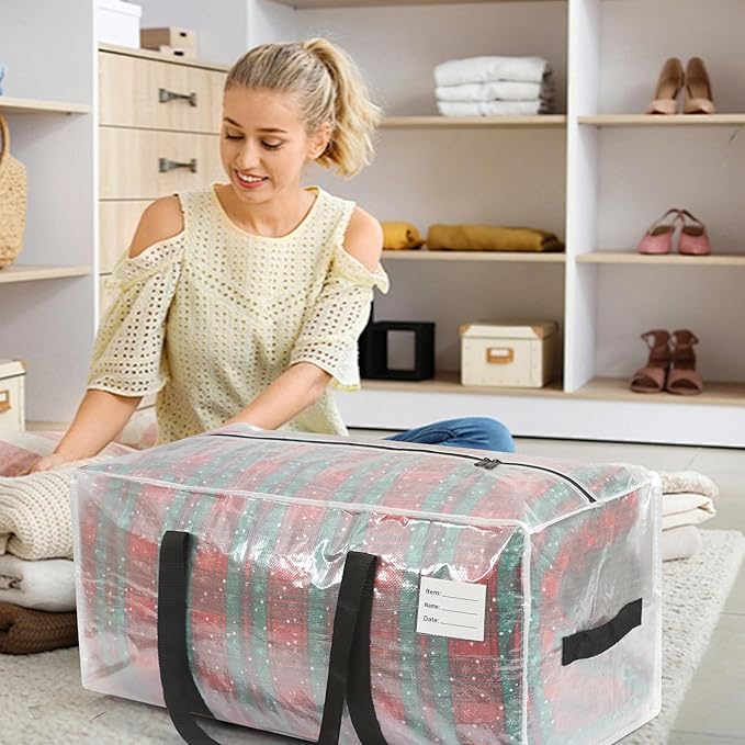 8 Pack Extra Heavy Duty Large Moving Bags with Comfortable Handle & Strong Zipper,Storage Totes for Space Saving Moving Storage College Supplies Alternative to Moving Box,Clear