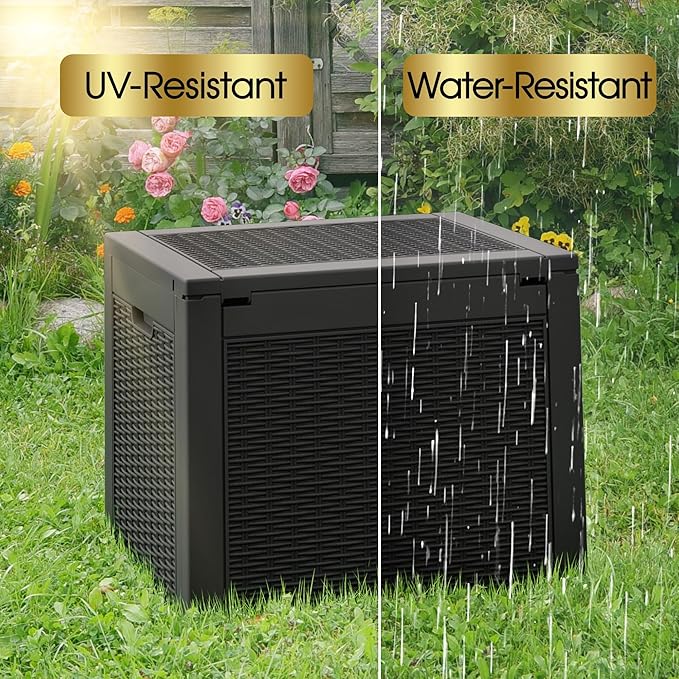Oudoor Storage Deck Boxes Waterproof, Waterproof and UV Resistant Outdoor Storage Box Lockable Lid for Delivery Box, Indoor, Garden Tools, Pool Supplies, Patio (Black, 35 Gallon)