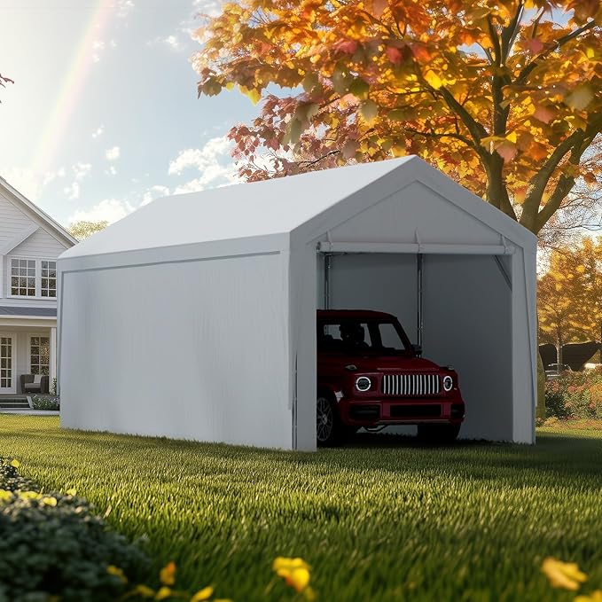 ADVANCE OUTDOOR 12x20 ft Carport Replacement Door with Zippers Tarp, Heavy-Duty Waterproof & UV Protected, Easy Installation with Ball Bungees, Sliver Gray, One Door Only