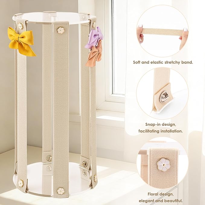 Bow Organizer for Girls - Large Capacity Hair Clip Organizer (Beige)