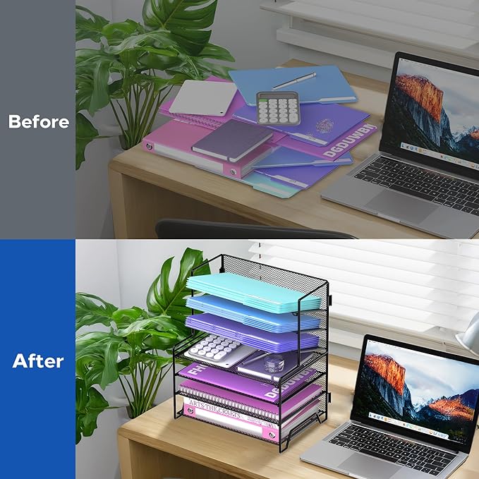 7 Tier Desk File Organizer, Letter Tray Paper Organizer, Metal Desktop Organizers and Accessories for Study and Workspace, for Home Office, Black