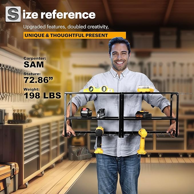 Power Tool Organizer, 15 Min Fast Assembly, 8 Slots 3 Layer Heavy Duty Metal & Max 150lb load Cordless Power Dill Holder in Garage/Workshop/Pegboard/Shed Suitable for giving for Father's Day