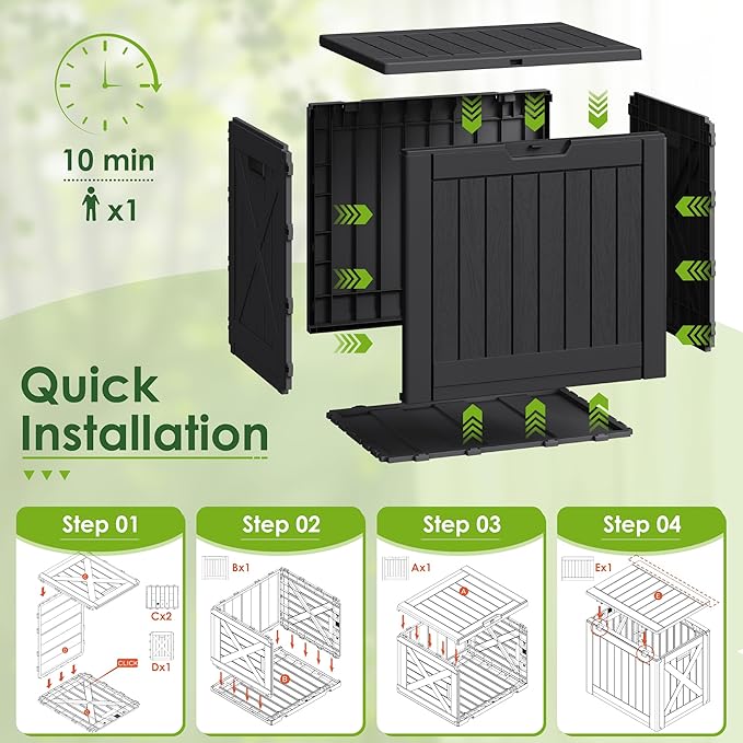 Greesum 40 Gallon Outdoor Deck Box with Lock, Resin Storage Chest for Patio Furniture Cushions, Garden Tools, Pool Toys, Waterproof & UV Resistant, Large Capacity, Dark Black