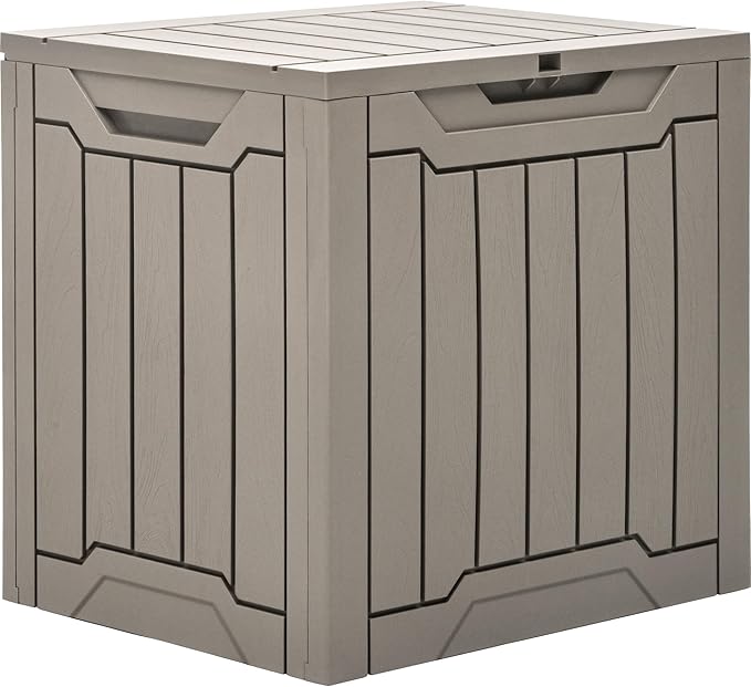 YITAHOME Outdoor Resin Storage Box 31 Gal, Water-resistant Patio Deck Box Outdoor Storage Box for Pillows, Garden Equipment, Securely Lockable, Light Brown