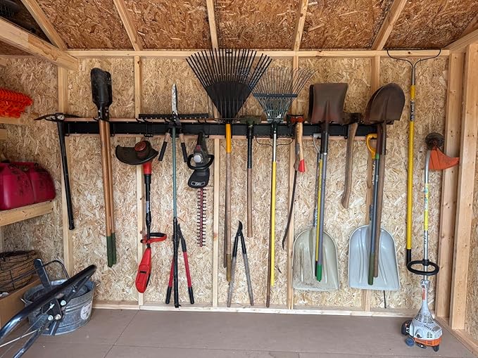 Garage Tool Organizer Wall Mount - Heavy Duty 48" Storage Rack with 6 Adjustable Hooks, Holds 350lbs, Garden Tool Hanger for Shed Organization